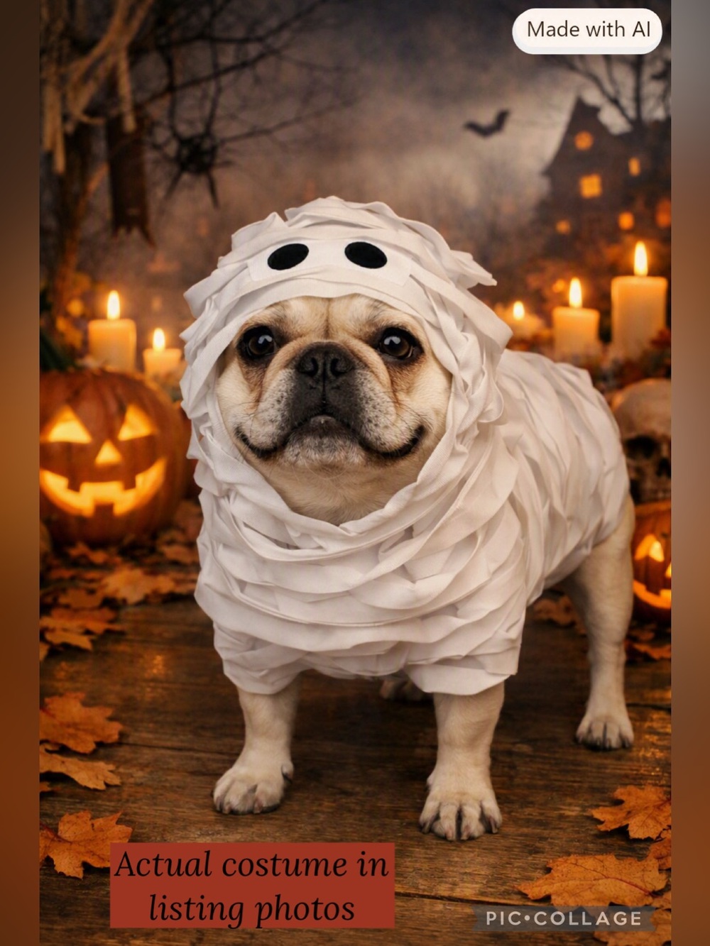 Dog White Mummy Halloween Costume by thrills & chills size LARGE corgi frenchie